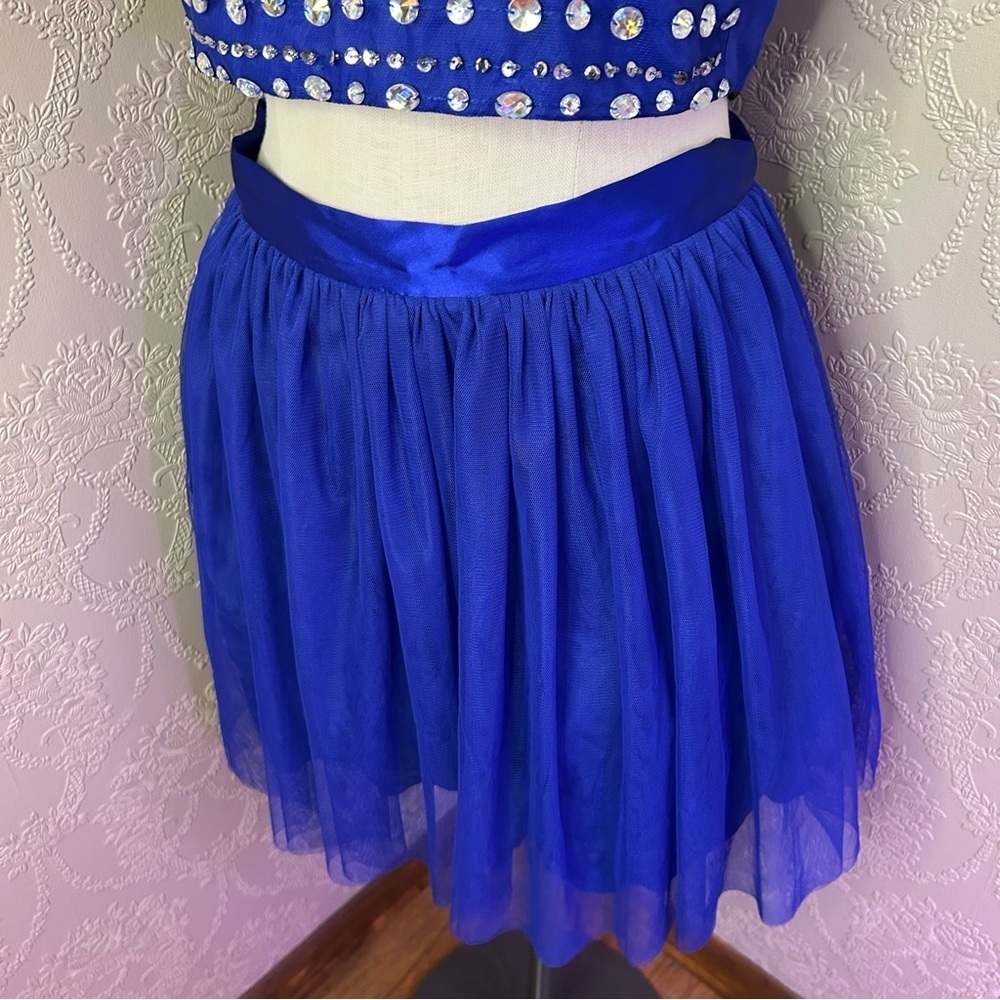 Blue Beaded Halter Top and Skirt Set B darlin 13 14 prom dress - Picture 3 of 7